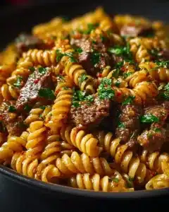 Creamy Garlic Butter Steak Pasta 11 Creamy garlic butter steak pasta dish served in a bowl.
