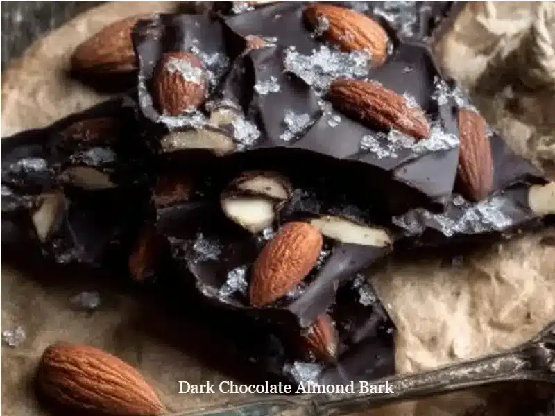 Delicious dark chocolate almond bark with crunchy almond pieces