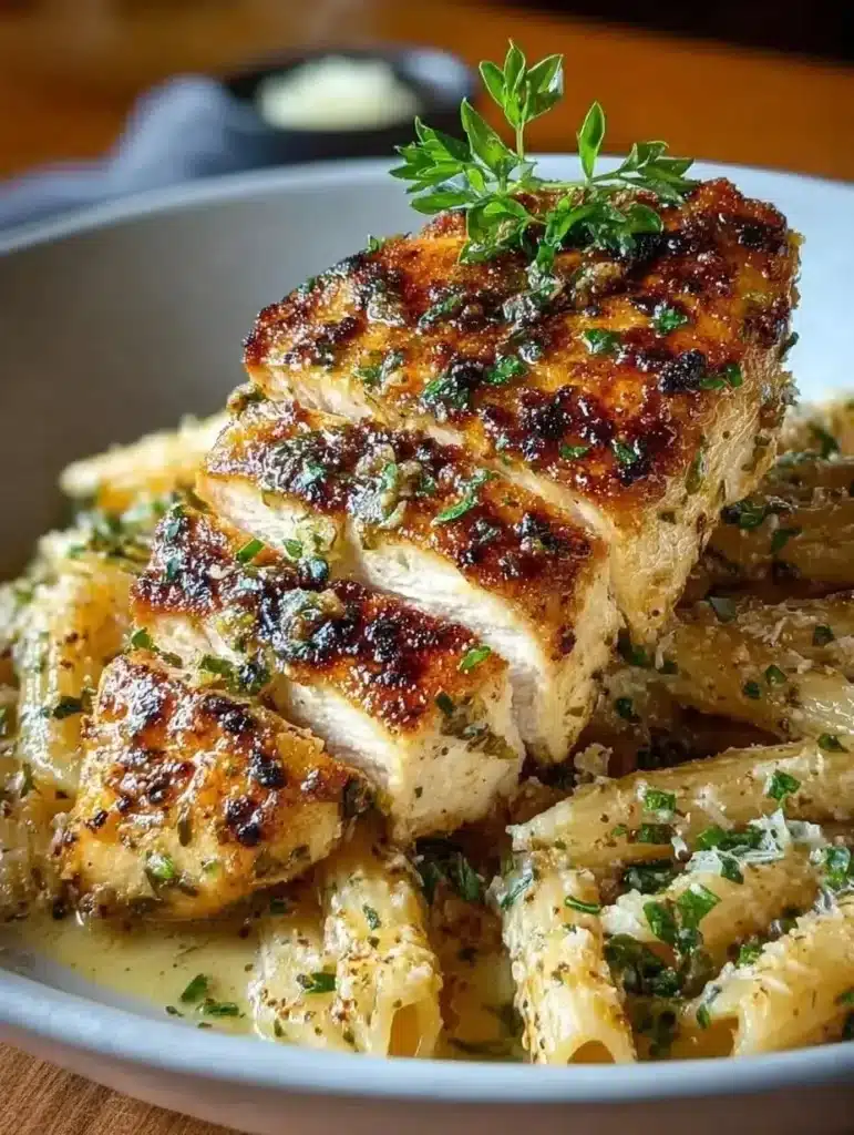 Healthy garlic parmesan chicken skillet dinner recipe with vibrant fresh ingredients.