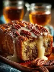 Freshly baked pecan bourbon bread with a rich and nutty flavor