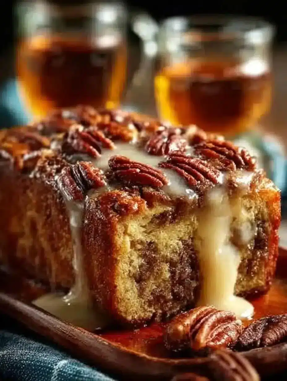 Irresistible Pecan Bourbon Bread 1 Freshly baked pecan bourbon bread with a rich and nutty flavor