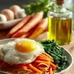 Delicious crispy Korean fried noodles served with vegetables and seasoning