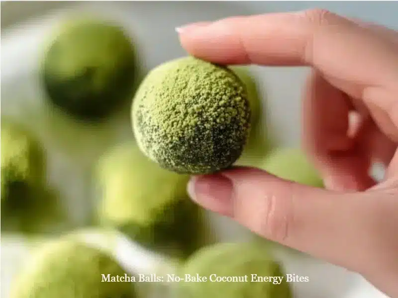 No-bake matcha balls made with coconut for a healthy energy snack