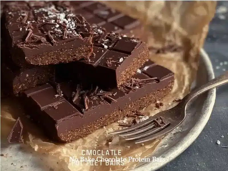 No bake chocolate protein bars made with natural ingredients for a healthy snack.