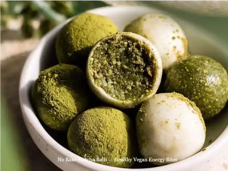 Healthy no bake matcha balls energy bites recipe with natural ingredients