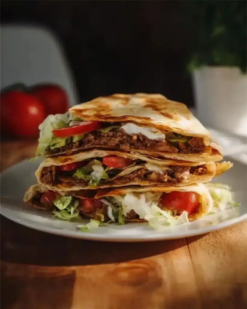 Paleo Crunch Wrap Supreme filled with fresh ingredients and wrapped in a healthy tortilla.