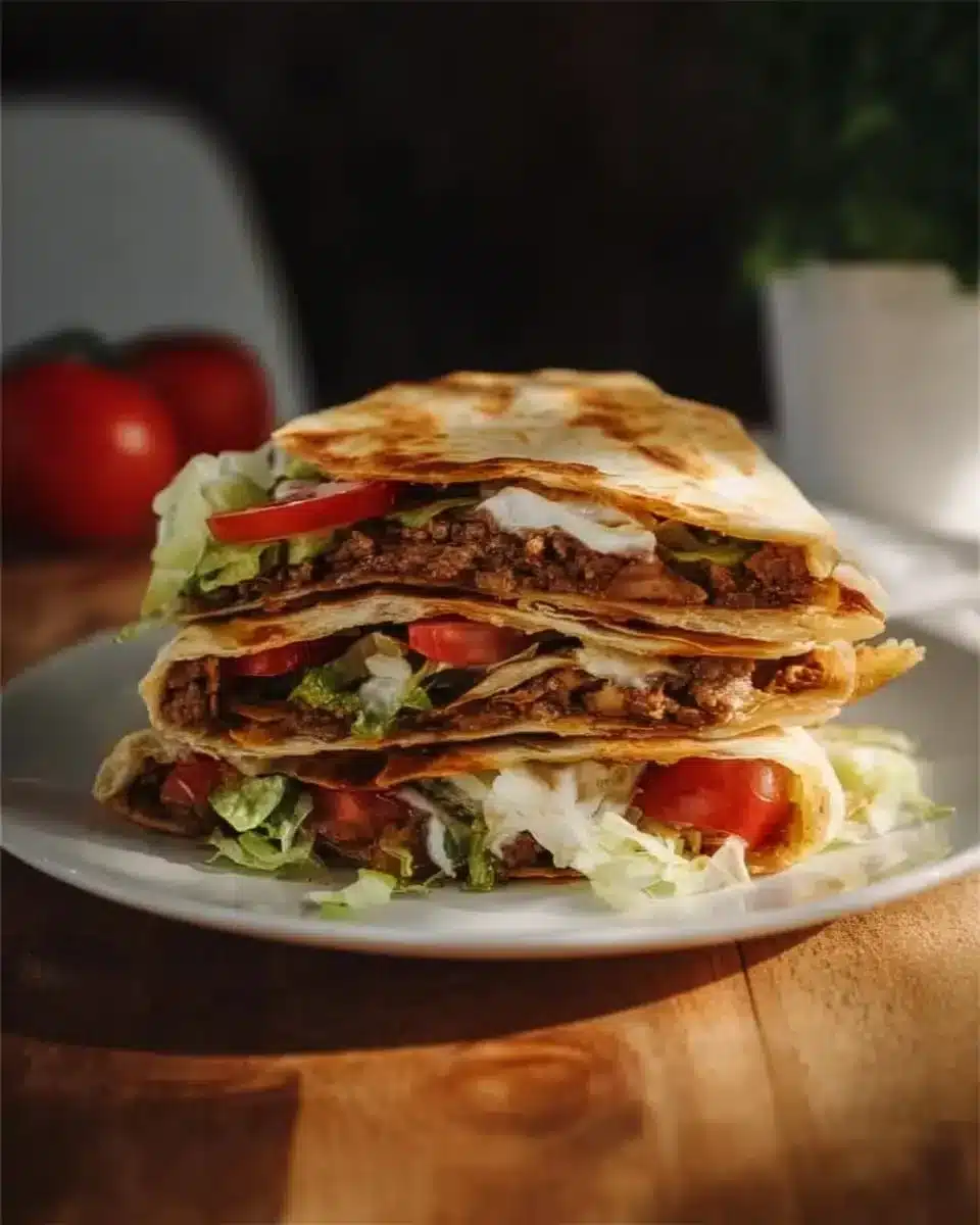 Paleo Crunch Wrap Supreme filled with fresh ingredients and wrapped in a healthy tortilla.