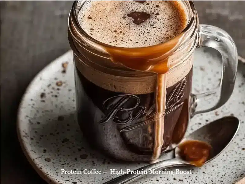 A delicious cup of protein coffee for a high-protein morning boost.