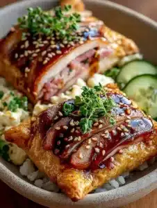 Flaky and golden Puff Pastry Grilled Cheese sandwich on a plate