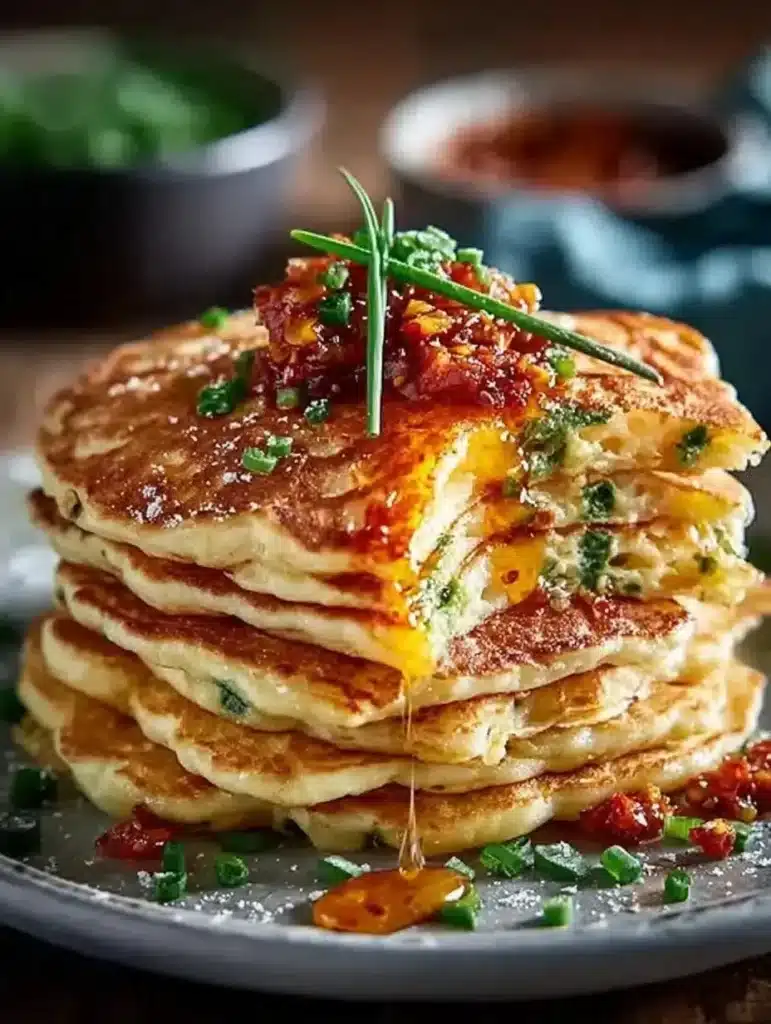 Savory dinner pancakes with chili butter on a plate