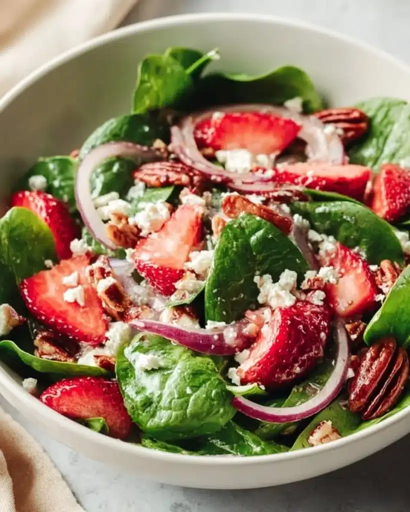 Fresh Strawberry Spinach Salad with vibrant greens and strawberries