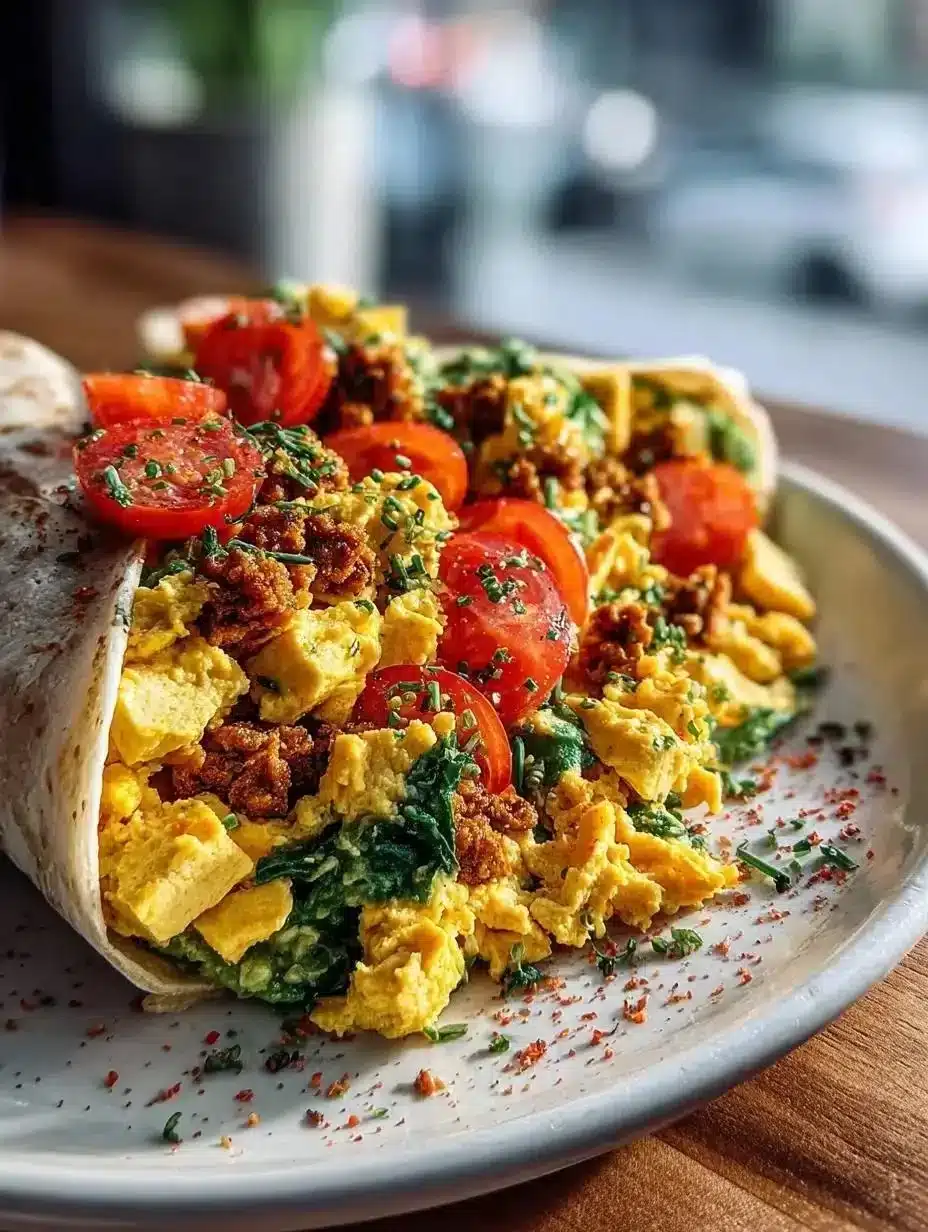Delicious vegan tofu scramble served on a plate for breakfast