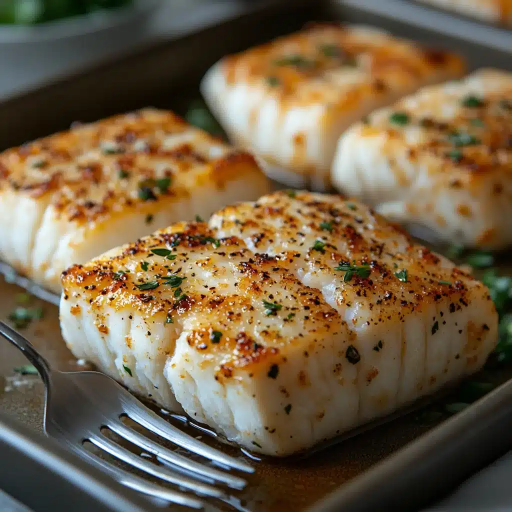 Baked Halibut close-up texture