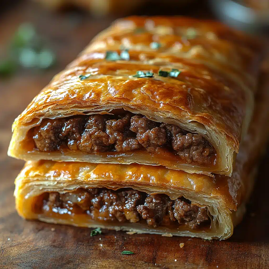 Close-up of crispy empanada cross-section showing picadillo filling