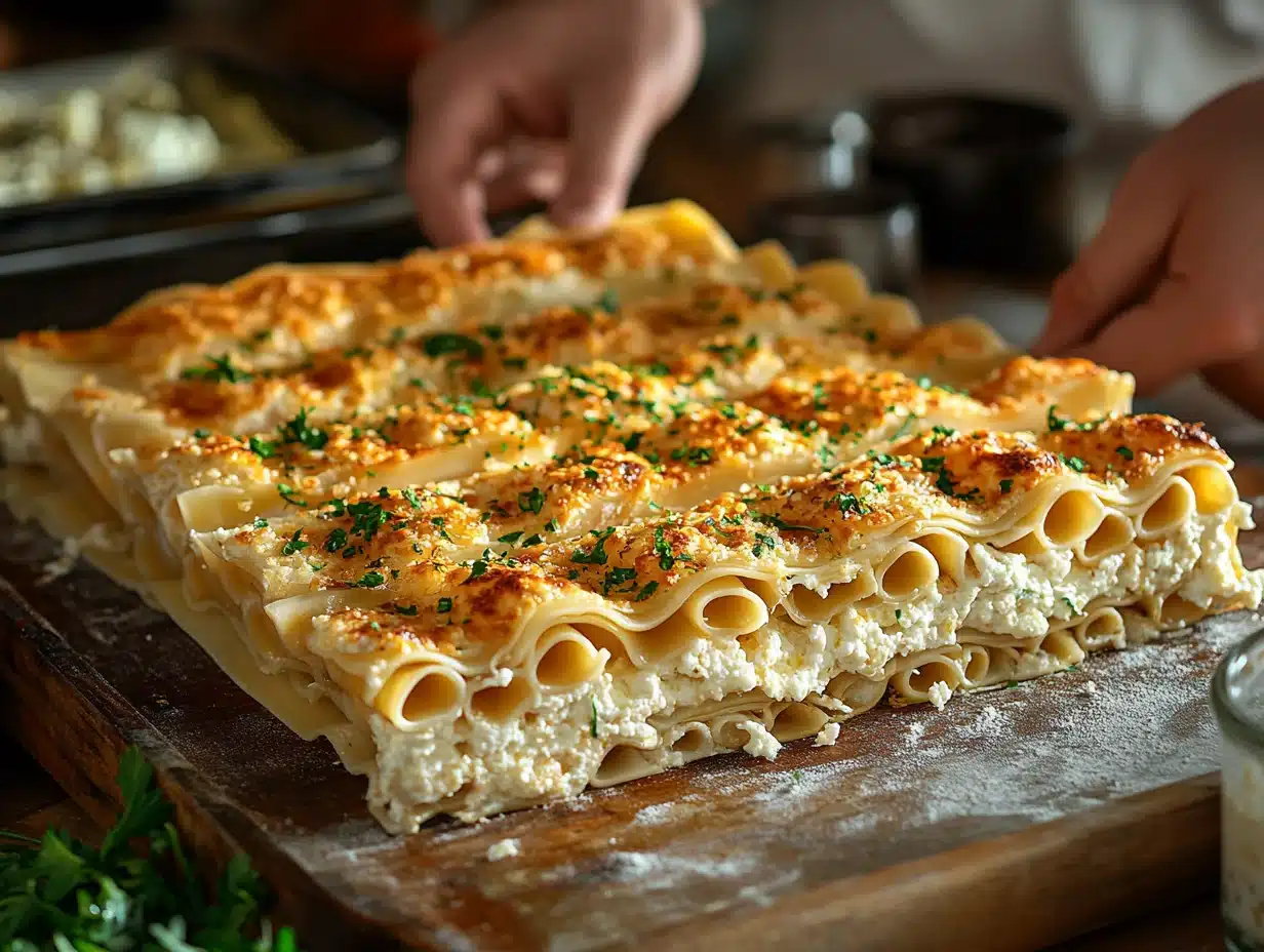 Rolling chicken alfredo lasagna rolls step by step