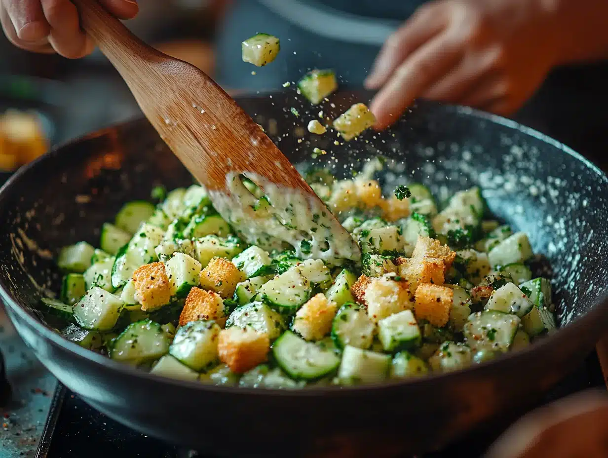 Cucumber Caesar Salad Refreshing 4 Cucumber Caesar Salad process image