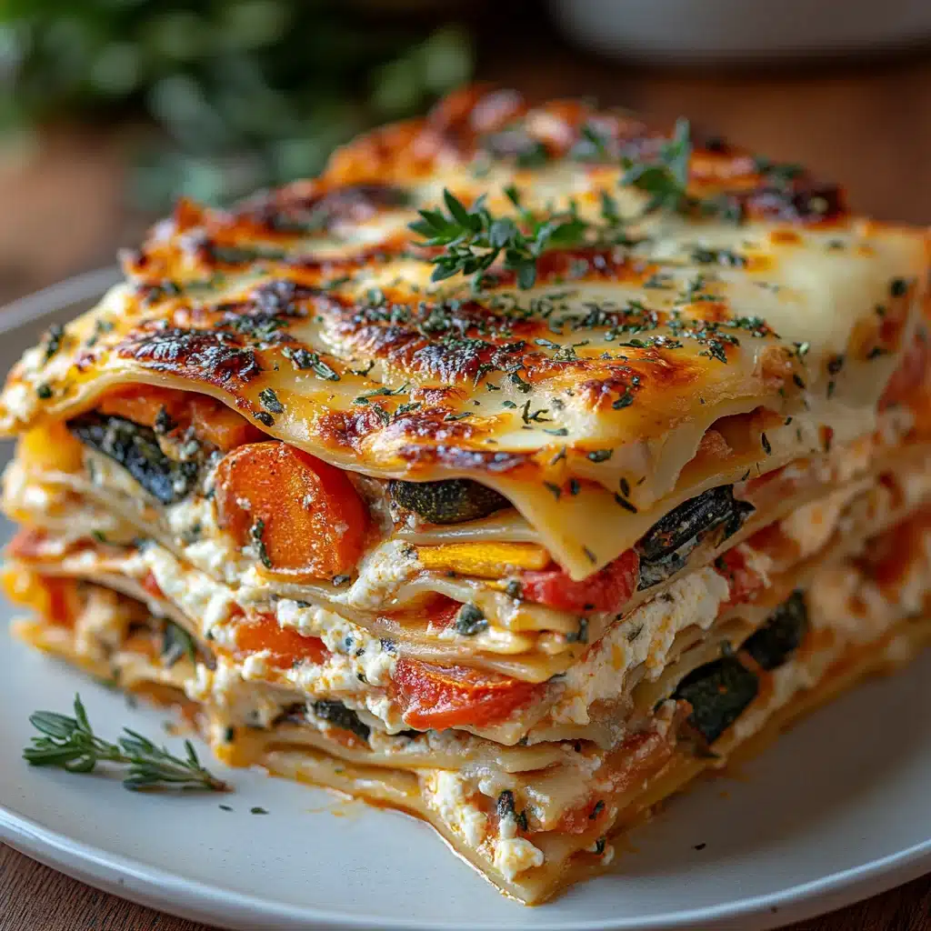 Delicious Vegetable Lasagna — Layers of Roasted Vegetables & Three Cheeses 5 Close-up of bubbly golden vegetable lasagna texture