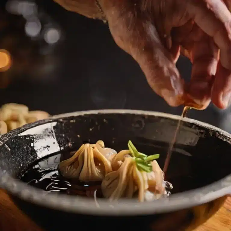 Dumpling Dipping Sauce 4 Whisking dumpling dipping sauce ingredients together in a glass bowl until smooth and combined