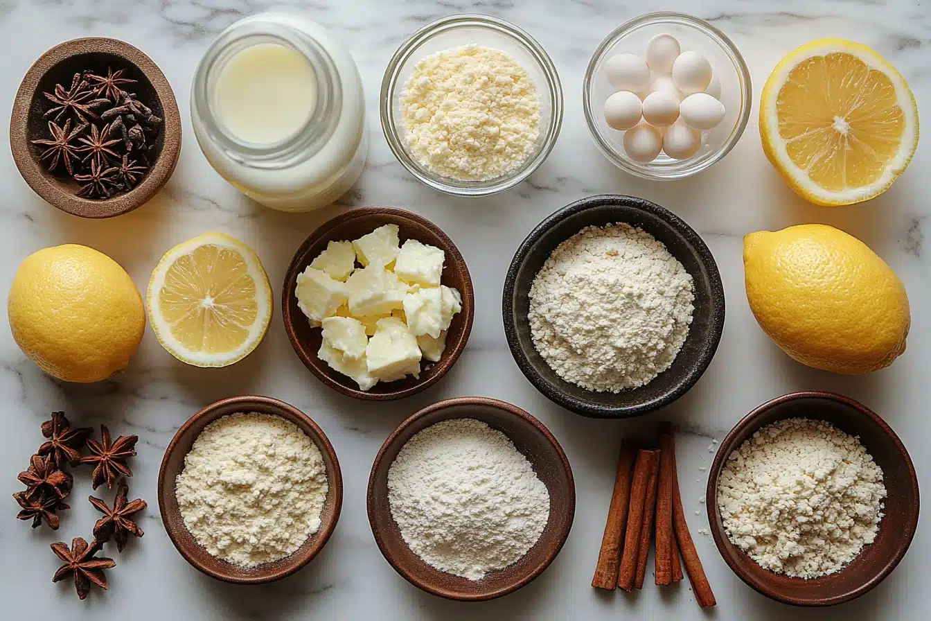 Leche frita ingredients with milk eggs cornstarch and cinnamon