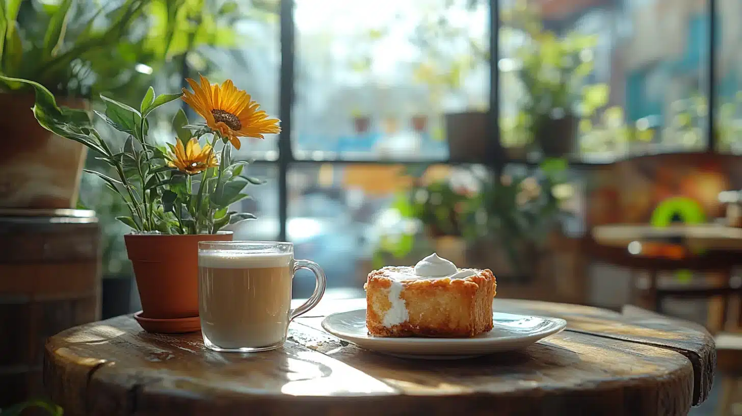 Spanish cafe scene with fried milk dessert and coffee