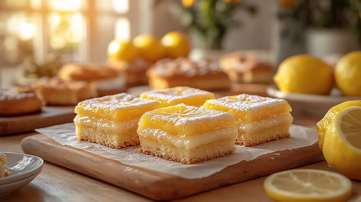 Bake sale display with lemon bars and baked goods