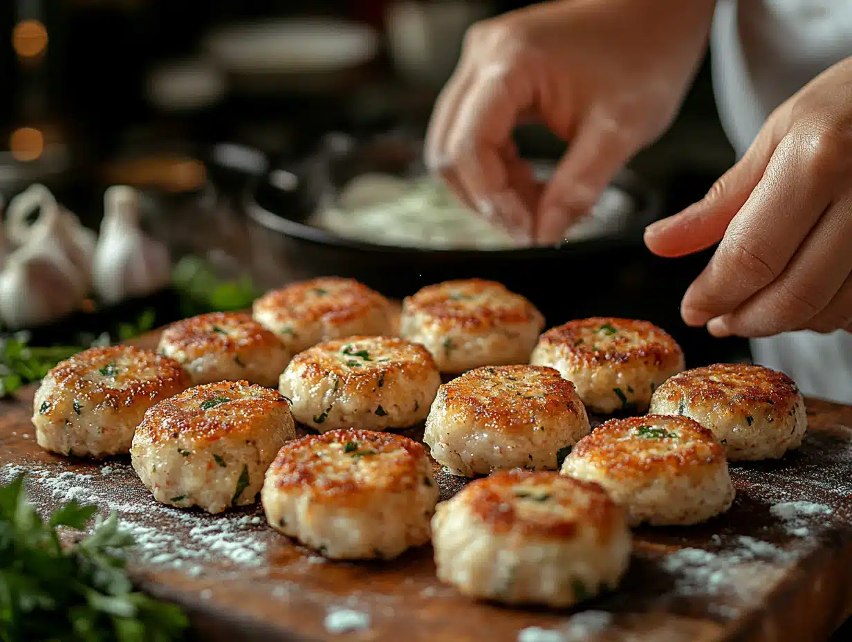 Forming and pan-frying sardine fish cakes step by step