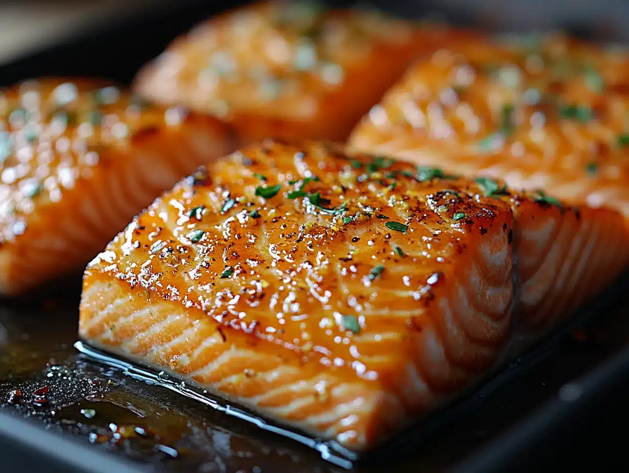 Salmon fillet searing skin-side down in hot pan