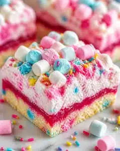 Delicious Bubblegum Cloud Dessert Squares with vibrant colors and soft texture.