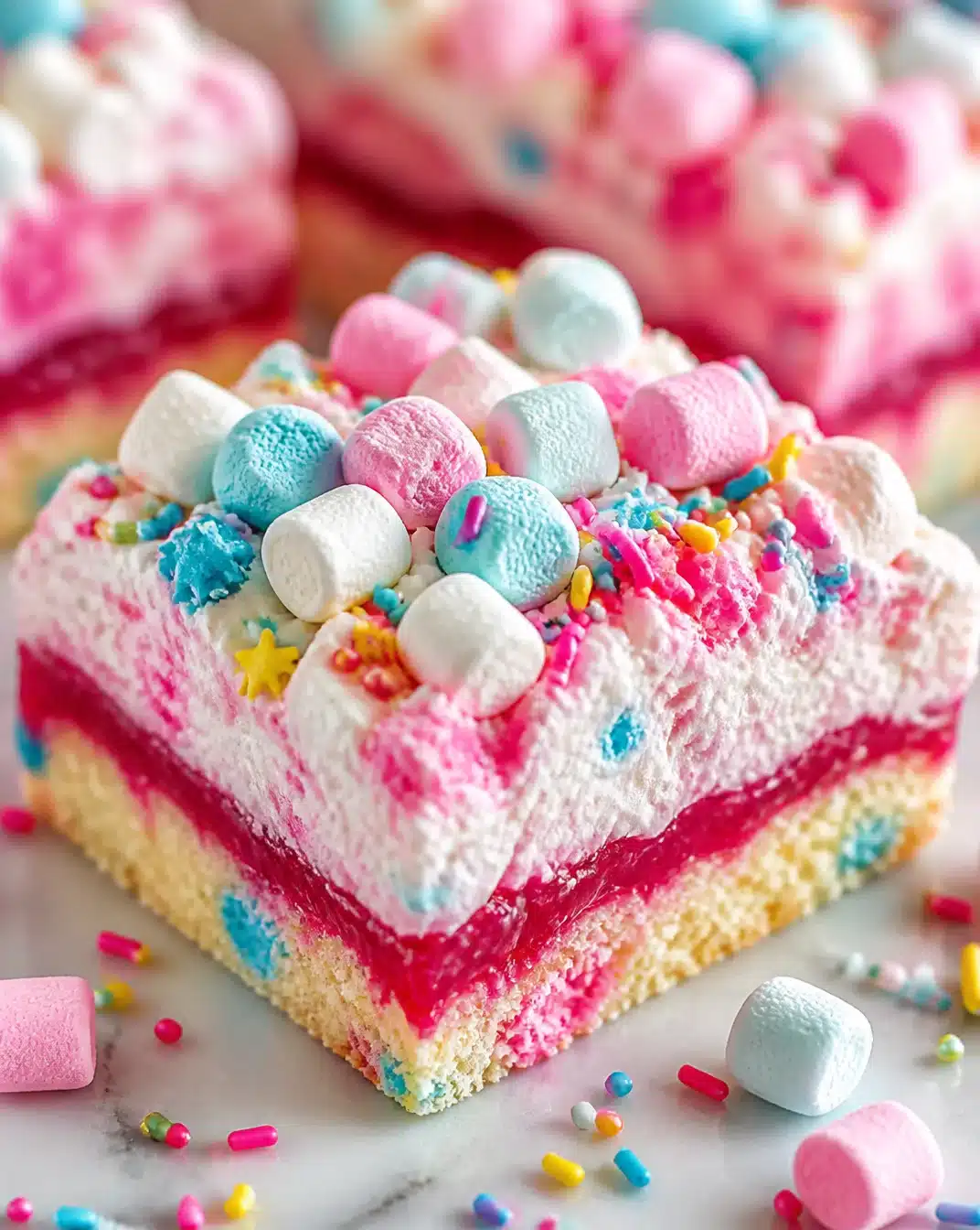 Bubblegum Cloud Dessert Squares 1 Delicious Bubblegum Cloud Dessert Squares with vibrant colors and soft texture.