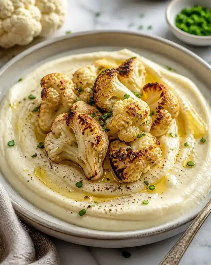 Gordon Ramsay's creamy cauliflower puree with herbs served in a bowl.