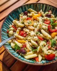 Classic Italian pasta salad with fresh vegetables and herbs