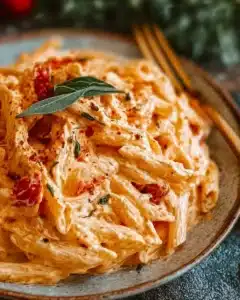 Creamy tomato ricotta pasta dish with fresh herbs and a sprinkle of cheese
