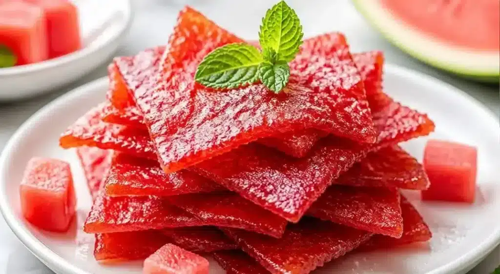 Homemade watermelon jerky, a sweet and savory healthy snack