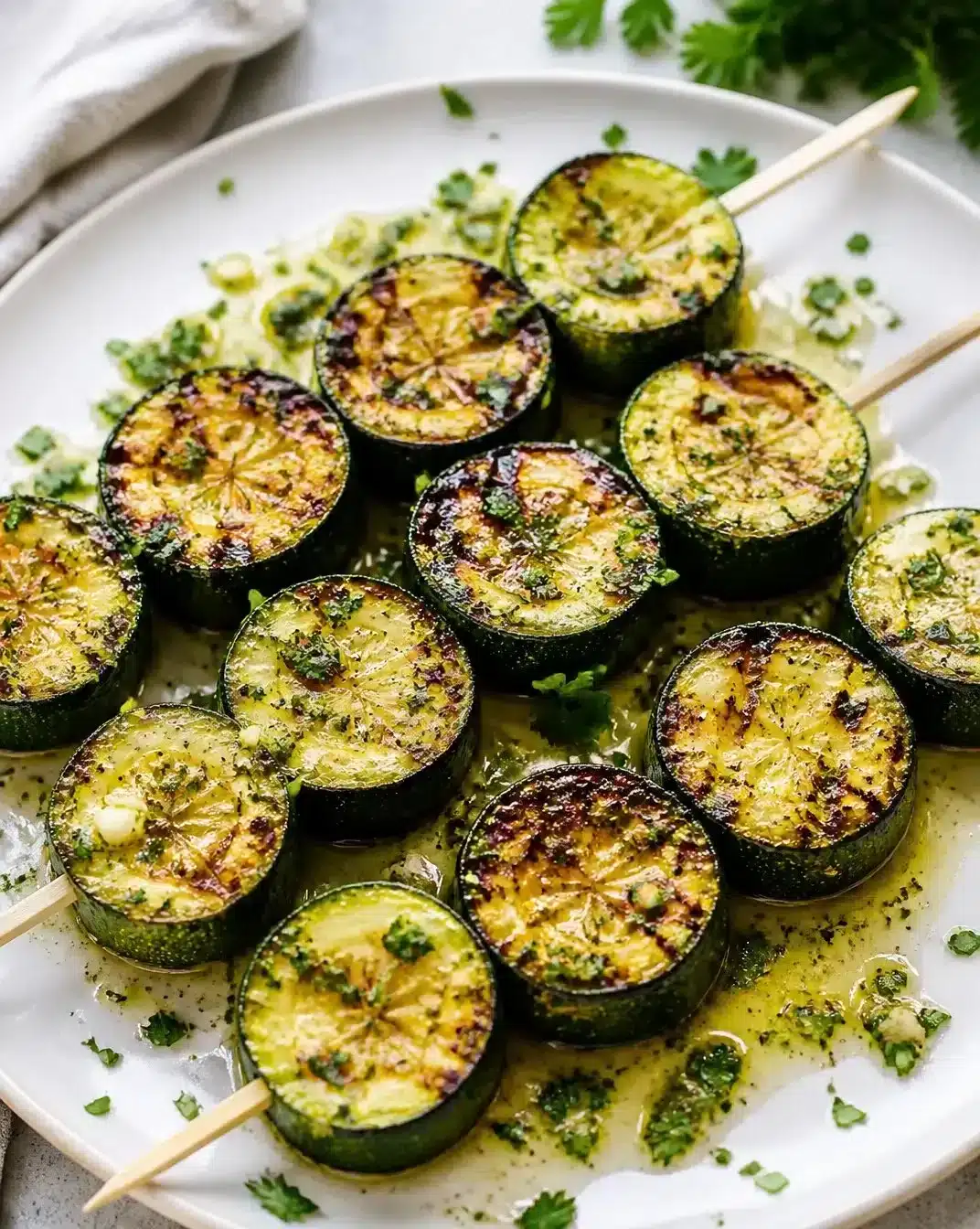 Garlic Butter Zucchini Skewers 1 Garlic Butter Zucchini Skewers grilled with delicious garlic herb sauce