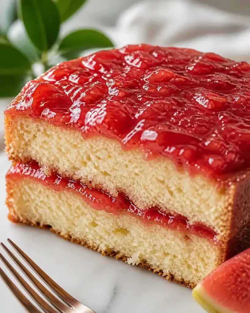 Hawaii-Style Guava Cake topped with whipped cream and tropical fruits