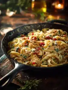 A bowl of Love at First Bite Chicken Pasta, showcasing creamy sauce and tender chicken.