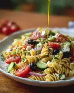 Delicious Mediterranean Pasta Salad with fresh vegetables and herbs