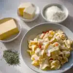 Delicious one-pot chicken pot pie pasta served in a bowl with fresh herbs