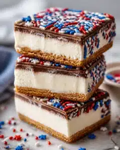 Patriotic ice cream sandwiches decorated for the Fourth of July celebration