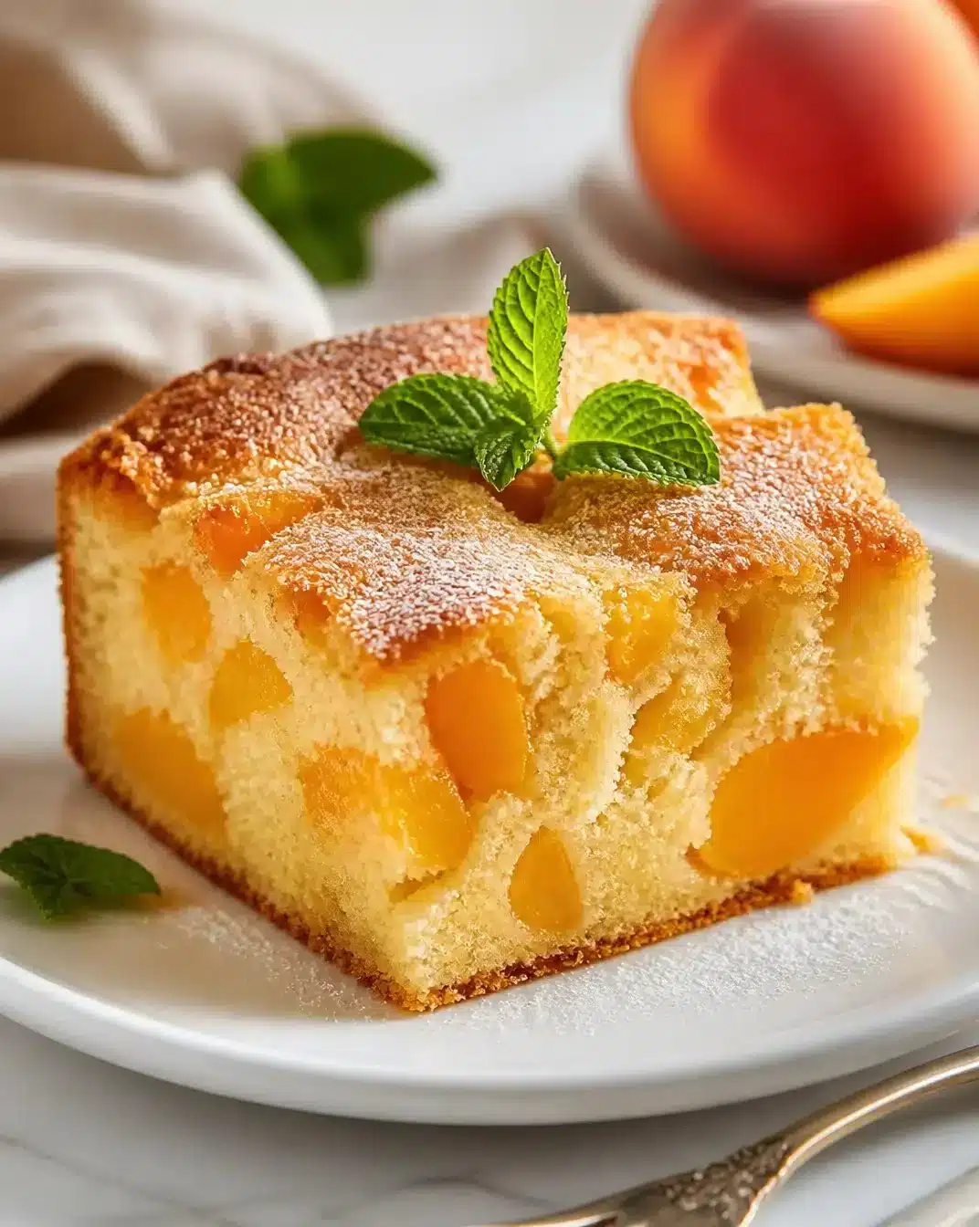 Peach and Cottage Cheese Cake 1 Delicious Peach and Cottage Cheese Cake decorated with fresh peach slices