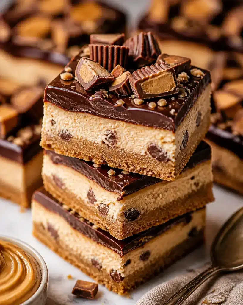 Decadent Peanut Butter Cheesecake Bars with a rich and creamy texture
