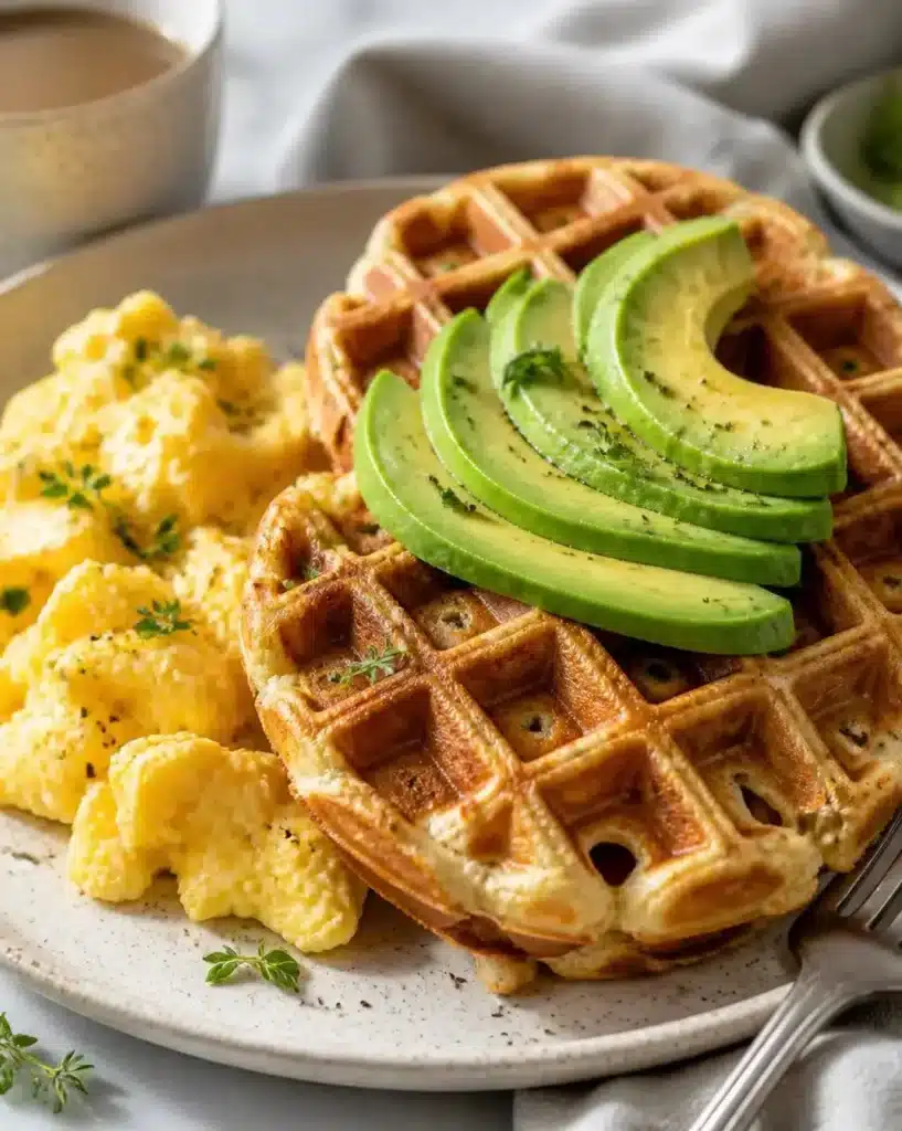 Protein-packed savory waffles topped with fresh ingredients