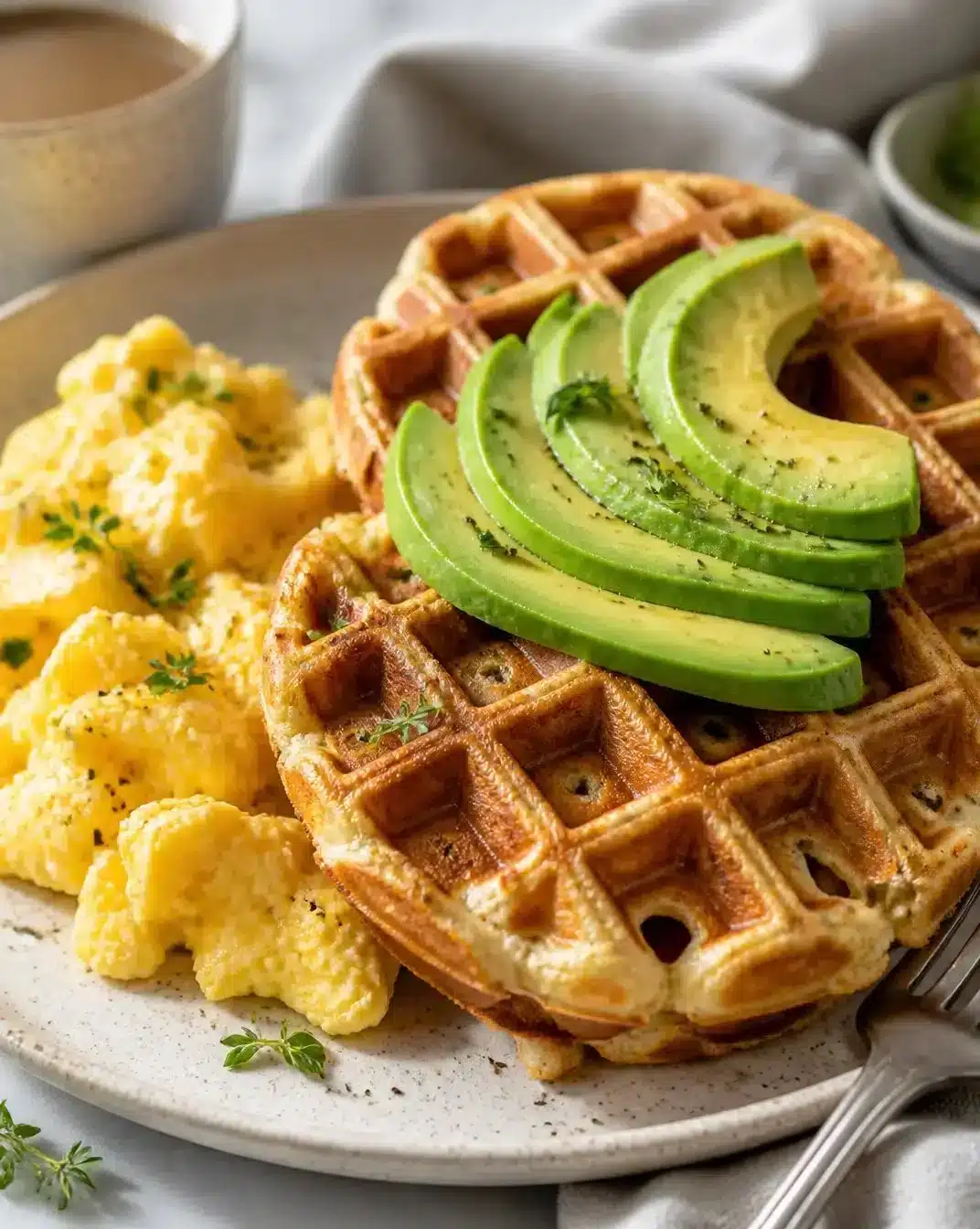 Protein-packed savory waffles topped with fresh ingredients