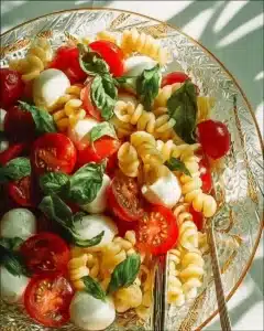 Rainbow Caprese Pasta Salad 4 Rainbow Caprese Pasta Salad with colorful vegetables, pasta, and fresh mozzarella