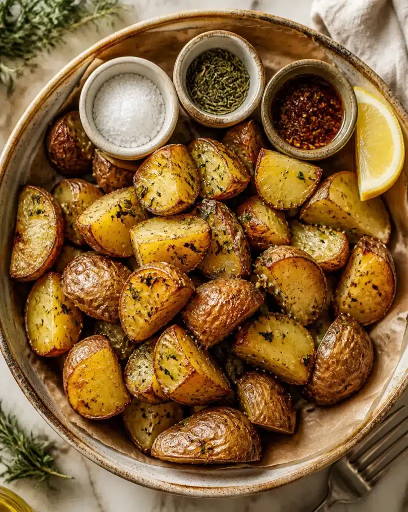 Bowl of sea salted chopped potatoes ready to be served