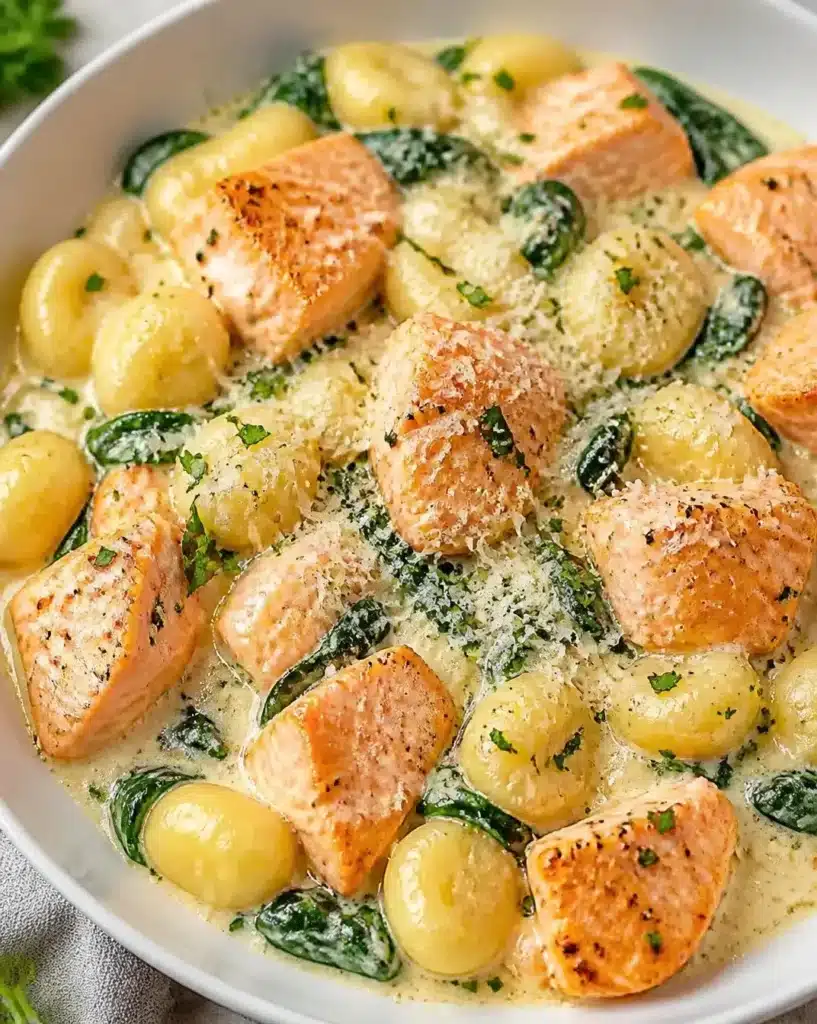 Silky salmon gnocchi served in a rich cream sauce