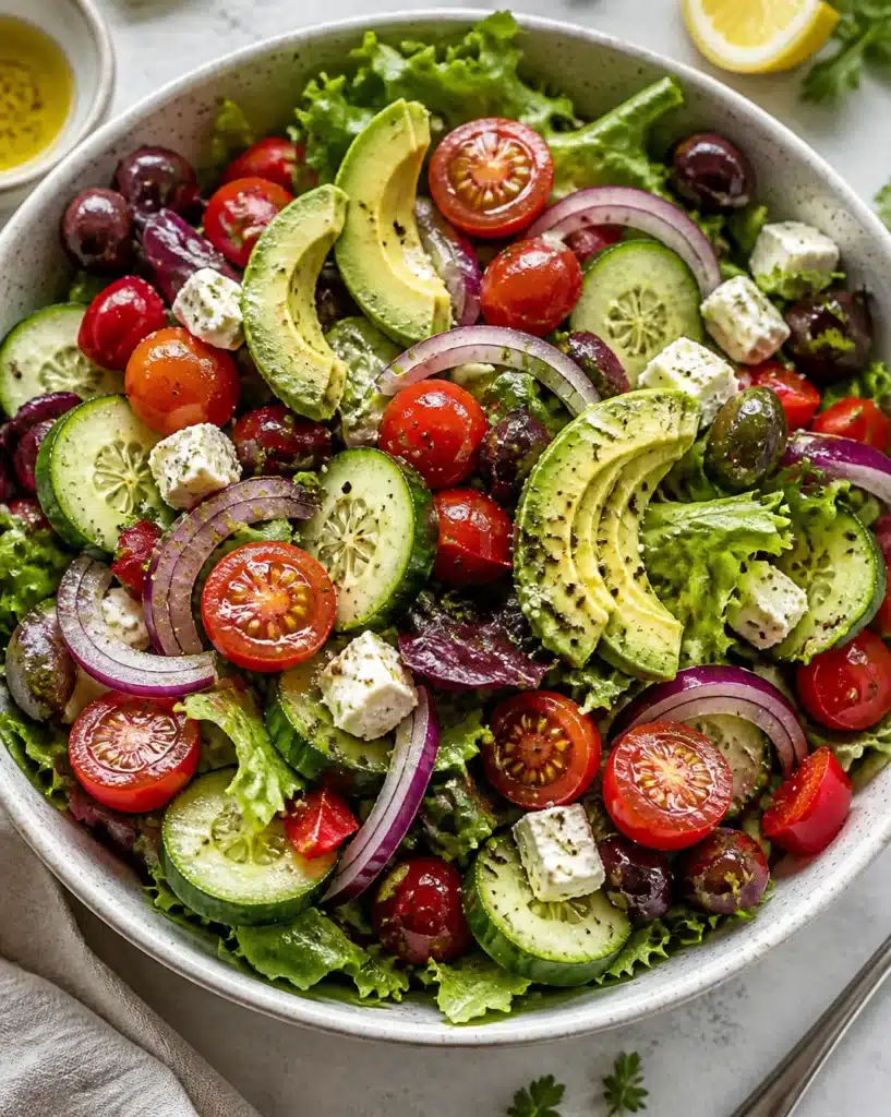 Delicious summer salad featuring fresh vegetables and vibrant herbs.