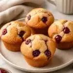 Freshly baked cherry muffins with a golden crust and cherry filling
