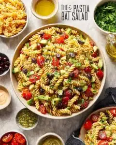 Ultimate Italian Pasta Salad with fresh vegetables and homemade dressing