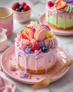 Aesthetic dessert collection featuring whimsical and colorful cakes and pastries.